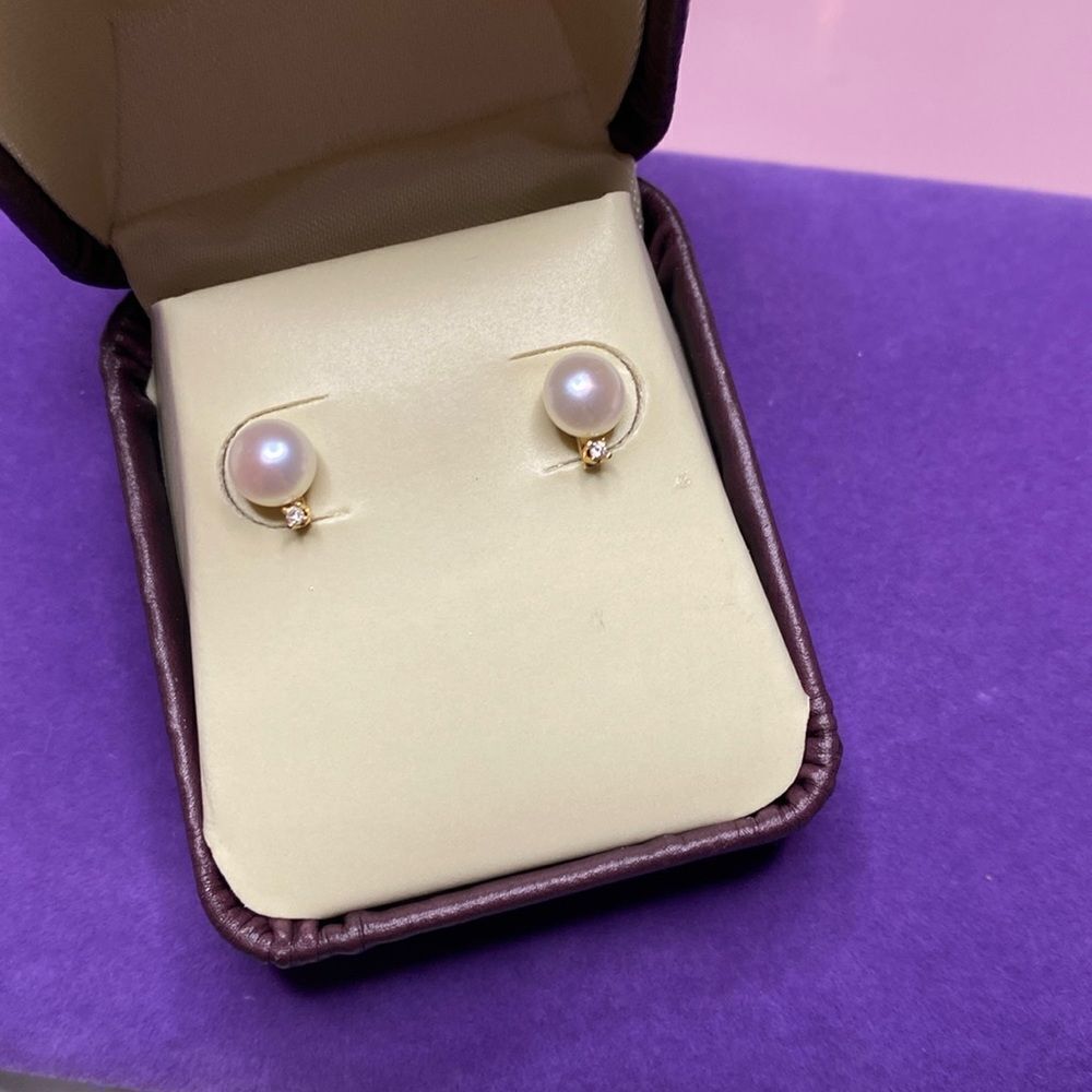 💛 Classic 14k Yellow Gold Pearl & Diamond Earrings